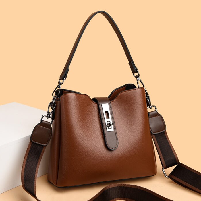 Soft Leather Bucket Bag, Fashionable Shoulder Crossbody Bag, Women's Bag, Exquisite Multi-Layered Pu Large Capacity Mother Bag, Versatile - Image 3