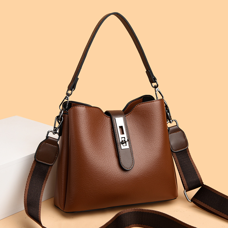 Soft Leather Bucket Bag, Fashionable Shoulder Crossbody Bag, Women's Bag, Exquisite Multi-Layered Pu Large Capacity Mother Bag, Versatile - Image 3