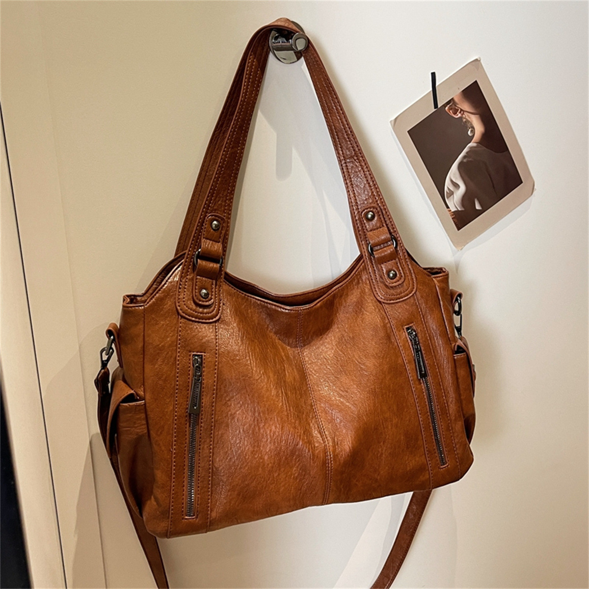 Women's Bag Pu Leather Shoulder Crossbody Bag Large Capacity Tote Bag Women's Work Commuter Handbag - Image 2