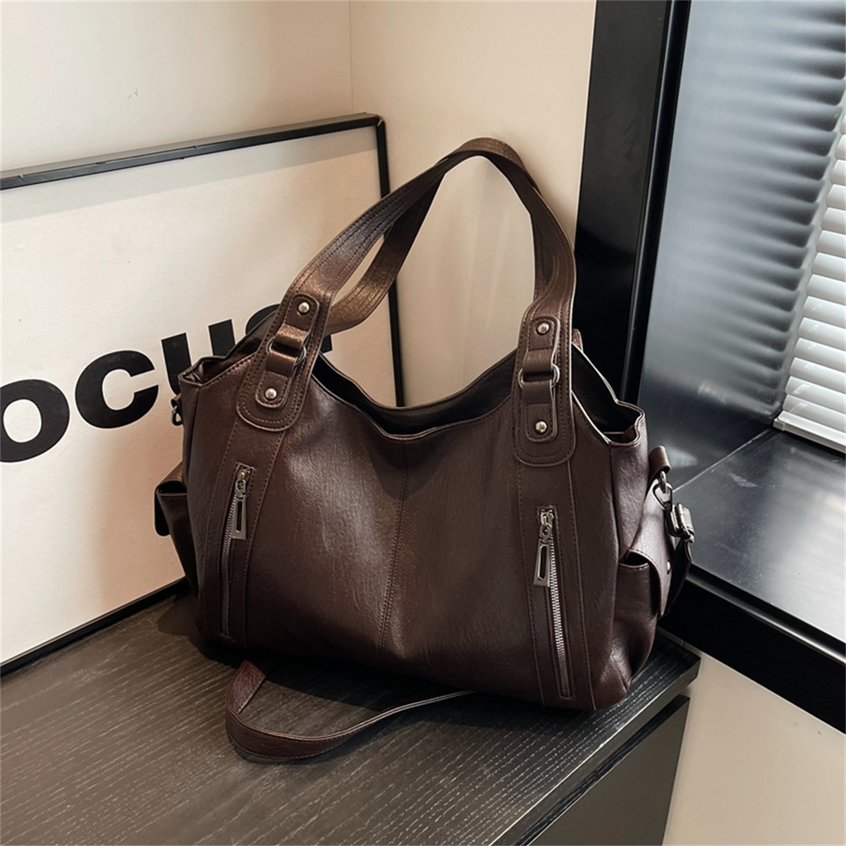 Women's Bag Pu Leather Shoulder Crossbody Bag Large Capacity Tote Bag Women's Work Commuter Handbag - Image 4