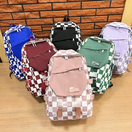 new fashion Korean style cross-border business simple chessboard large capacity trendy student backpack,School Backpacks,Kids' Backpacks