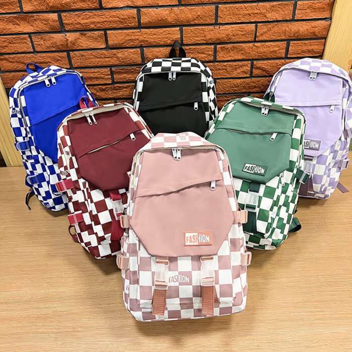 new fashion Korean style cross-border business simple chessboard large capacity trendy student backpack,School Backpacks,Kids' Backpacks - Image 1