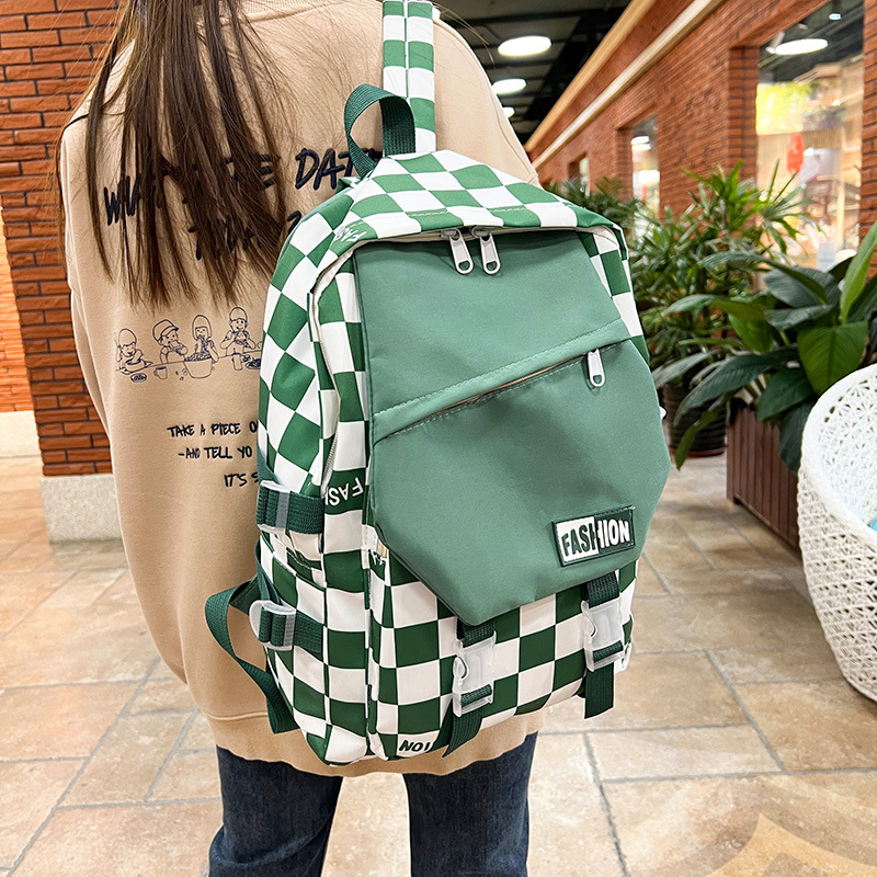 new fashion Korean style cross-border business simple chessboard large capacity trendy student backpack,School Backpacks,Kids' Backpacks - Image 3