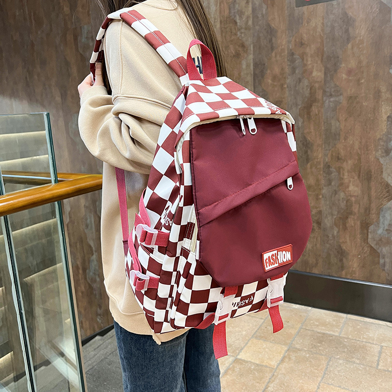 new fashion Korean style cross-border business simple chessboard large capacity trendy student backpack,School Backpacks,Kids' Backpacks - Image 4