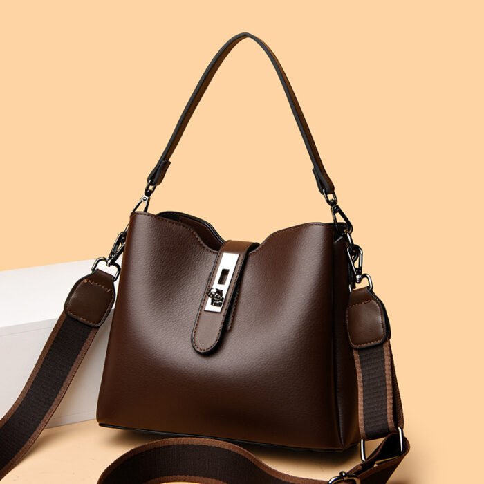 Soft Leather Bucket Bag, Fashionable Shoulder Crossbody Bag, Women's Bag, Exquisite Multi-Layered Pu Large Capacity Mother Bag, Versatile - Image 2