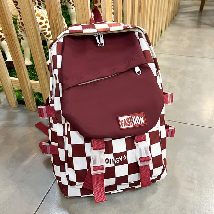 new fashion Korean style cross-border business simple chessboard large capacity trendy student backpack,School Backpacks,Kids' Backpacks - Image 2