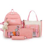 Four-Piece Student Bag Female Primary School Junior High School Student High School Backpack College Student Canvas Contrast Backpack Male Trendy - Image 5