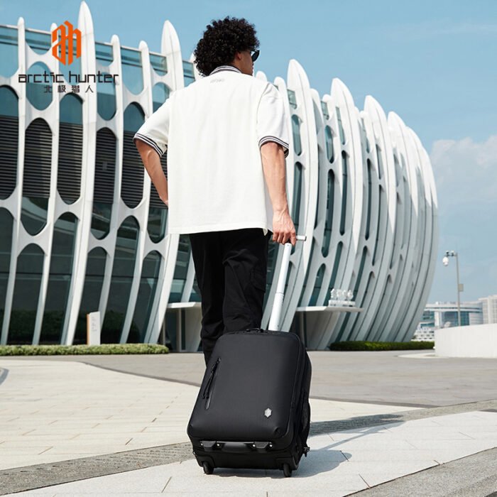 business trolley backpack men's and women's travel backpack waterproof belt wheel trolley bag - Image 3