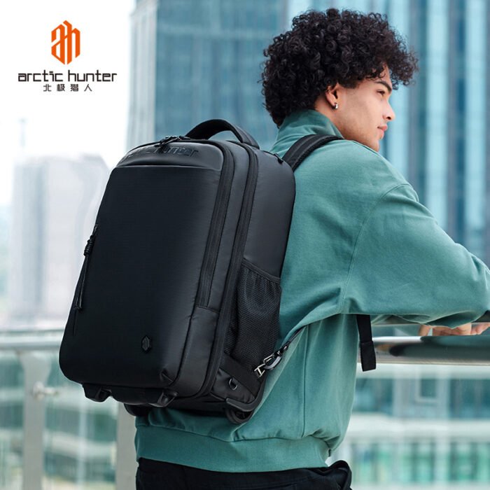 business trolley backpack men's and women's travel backpack waterproof belt wheel trolley bag - Image 2