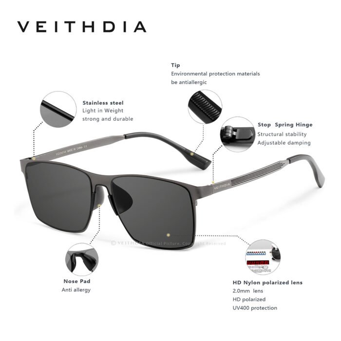 Men's Square Frame Elastic Stainless Steel High-Definition Nylon Polarized Sunglasses Anti-Uv Cross-Border Live Broadcast Spot 8226 - Image 3