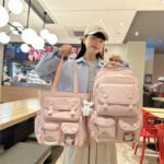 College Cute Large-Capacity Computer Schoolbag for Middle and High School Students, Casual and Versatile Backpack, Commuting Sweet Tutoring Bag
