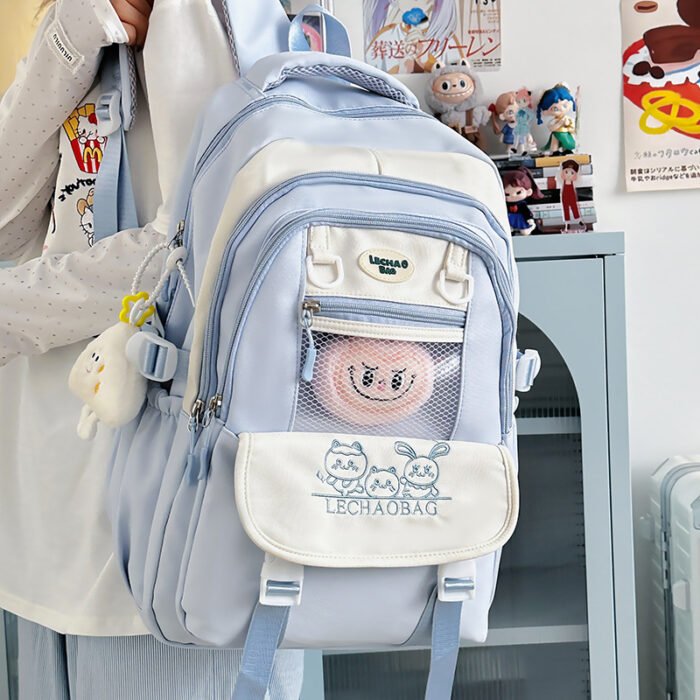 New College Style Backpack for Women, Small Fresh Multi-Compartment Primary School Student, Junior High School Student School Bag, Korean Style Lightweight Backpack - Image 1