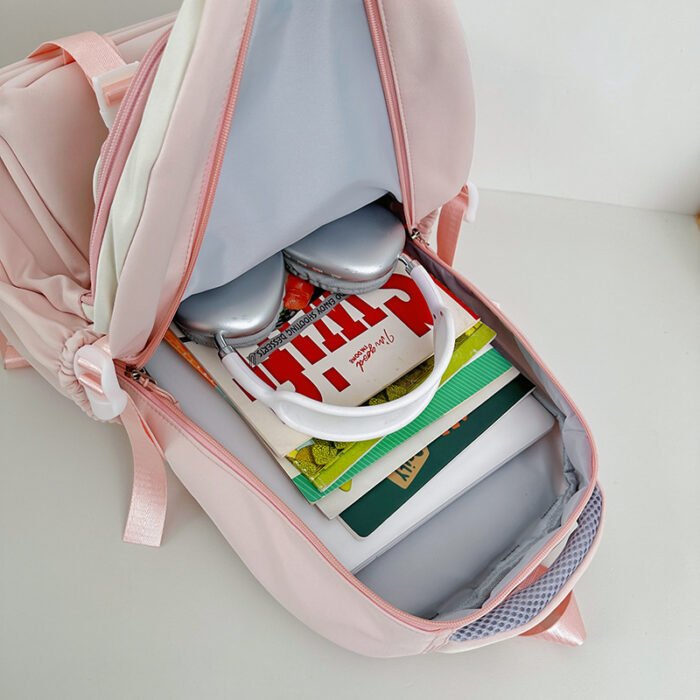 New College Style Backpack for Women, Small Fresh Multi-Compartment Primary School Student, Junior High School Student School Bag, Korean Style Lightweight Backpack - Image 4