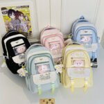 New College Style Backpack for Women, Small Fresh Multi-Compartment Primary School Student, Junior High School Student School Bag, Korean Style Lightweight Backpack - Image 2