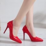 Red-Soled High-Heeled Shoes for Women, Comfortable and Not Tiring for the Feet, with Thin Heels, Spring 2026, Black Heels, Large Size, Pointed Toe, Sizes 41-43, Shallow Mouth - Image 3