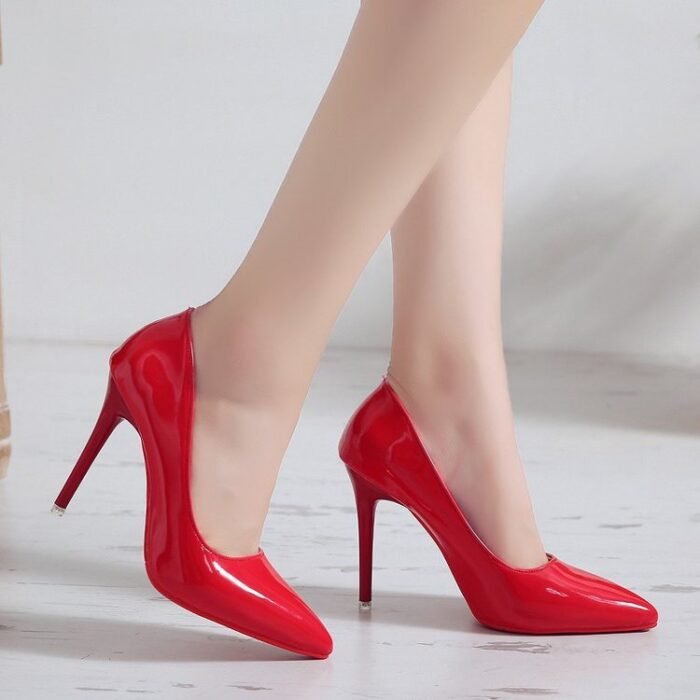 Red-Soled High-Heeled Shoes for Women, Comfortable and Not Tiring for the Feet, with Thin Heels, Spring 2026, Black Heels, Large Size, Pointed Toe, Sizes 41-43, Shallow Mouth - Image 3