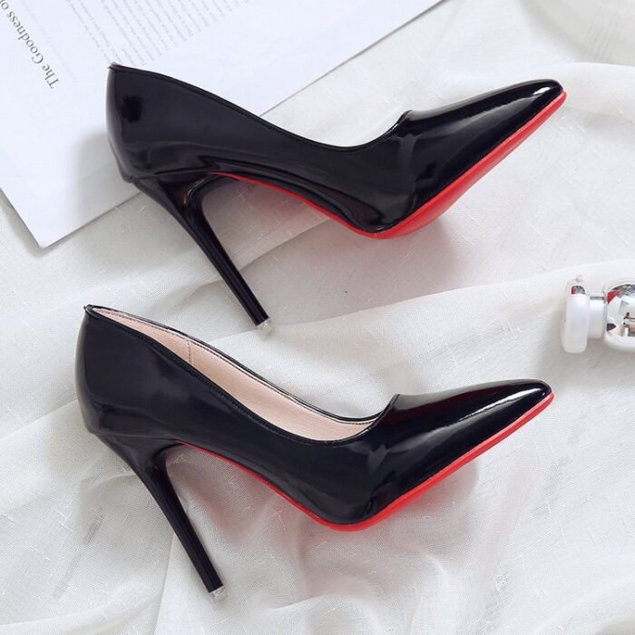 Red-Soled High-Heeled Shoes for Women, Comfortable and Not Tiring for the Feet, with Thin Heels, Spring 2026, Black Heels, Large Size, Pointed Toe, Sizes 41-43, Shallow Mouth - Image 2