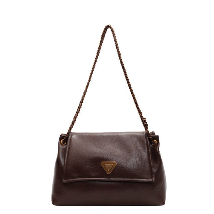 Coffee color Autumn and Winter Retro Large-Capacity Bag for Women 2024 New Fashion Versatile Chain Shoulder Crossbody Bag Handheld Tote Bag - Image 5