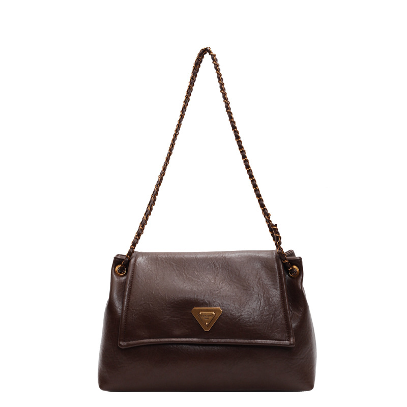 Coffee color Autumn and Winter Retro Large-Capacity Bag for Women 2024 New Fashion Versatile Chain Shoulder Crossbody Bag Handheld Tote Bag - Image 5