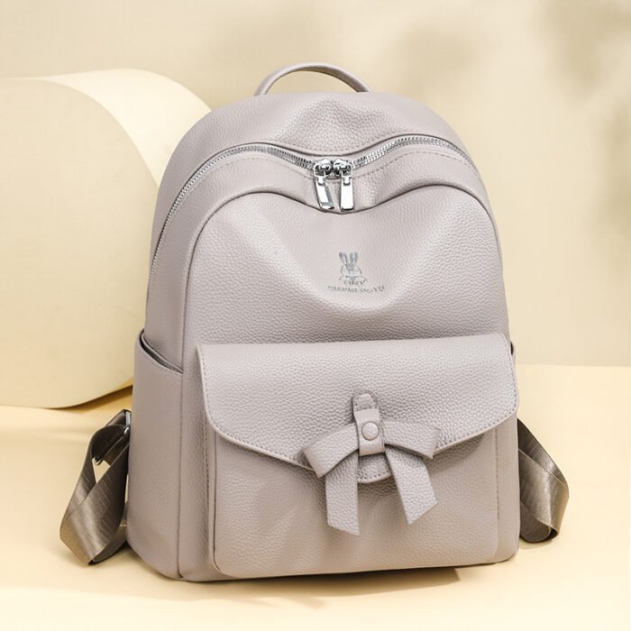 Women's Pu Small Backpack 2025 New Fashion Korean Style Trendy Student Backpack Simple and Elegant Travel Bowknot - Image 2
