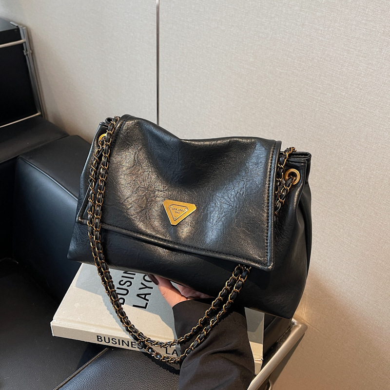 Coffee color Autumn and Winter Retro Large-Capacity Bag for Women 2024 New Fashion Versatile Chain Shoulder Crossbody Bag Handheld Tote Bag - Image 4