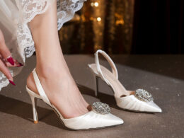 French Pointed Toe Rhinestone Flower High Heel Sandals Satin Stiletto Toe Women's Shoes 2025 New Fairy Wedding Shoes Versatile