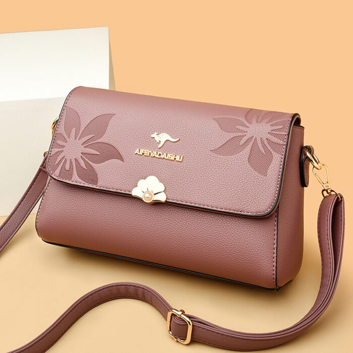 Brand Genuine Leather Embossed Small Square Bag for Women 2026 New Crossbody Bag Elegant Middle-Aged and Elderly Mother Bag Soft Leather Shoulder Bag - Image 2