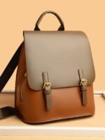 New Color-Blocked Soft Leather Backpack for Women, Lightweight and High-End Travel Bag, 2025 British Fashion, Large Capacity - Image 2