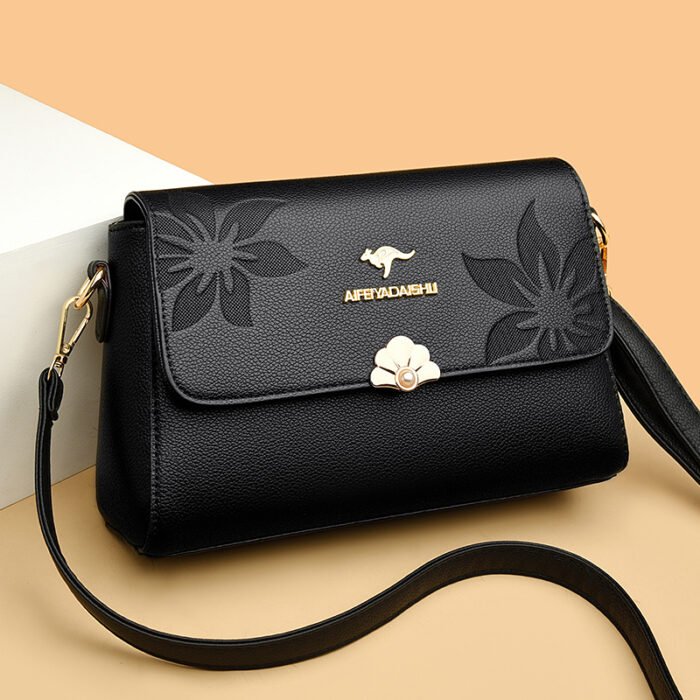 Brand Genuine Leather Embossed Small Square Bag for Women 2026 New Crossbody Bag Elegant Middle-Aged and Elderly Mother Bag Soft Leather Shoulder Bag - Image 1