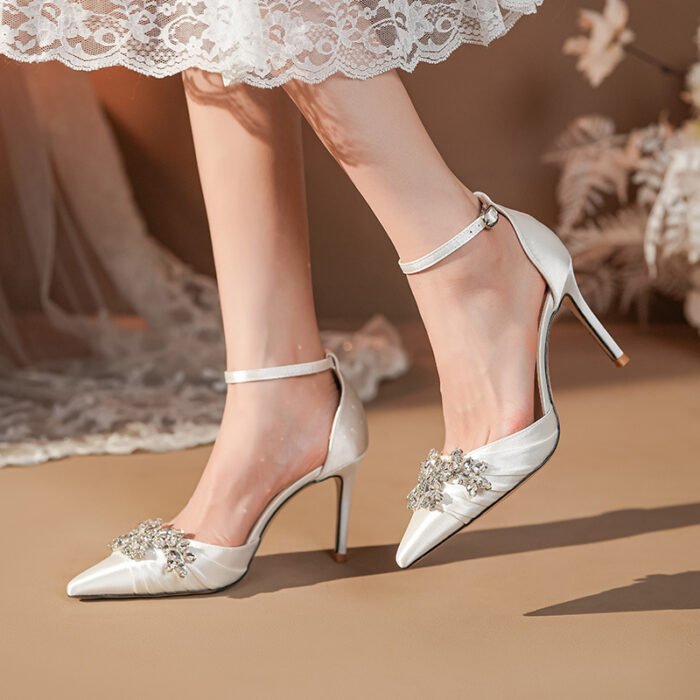 French High Heels Women's 2025 Silver White Rhinestone Stiletto Elegant Ladies Wedding Shoes Bridal Shoes Not Tired Feet - Image 2