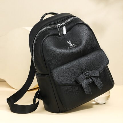 Women's Pu Small Backpack 2025 New Fashion Korean Style Trendy Student Backpack Simple and Elegant Travel Bowknot