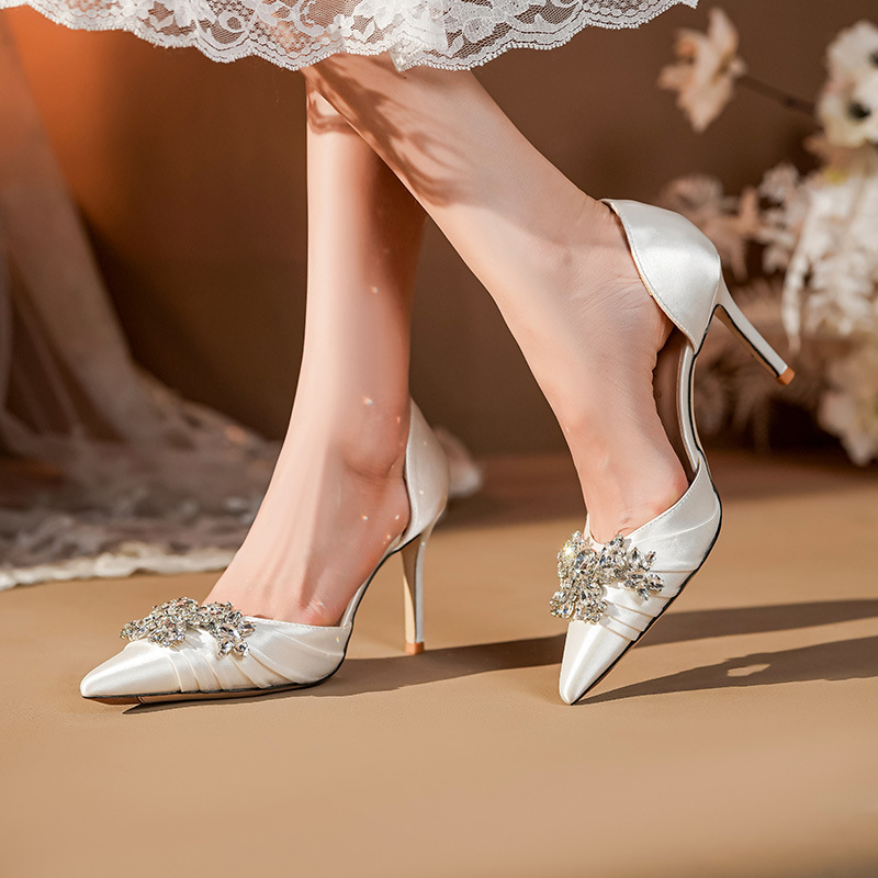 French High Heels Women's 2025 Silver White Rhinestone Stiletto Elegant Ladies Wedding Shoes Bridal Shoes Not Tired Feet - Image 3