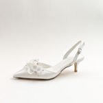 2026 Spring/Summer New Shallow High Heels French White Satin Wedding Shoes Sweet Floral Fairy Style Open Back Pumps - Image 5