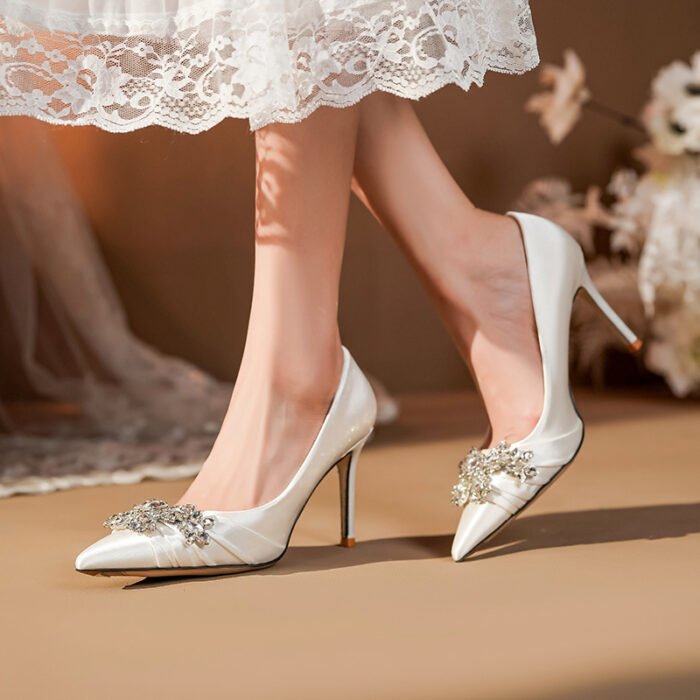French High Heels Women's 2025 Silver White Rhinestone Stiletto Elegant Ladies Wedding Shoes Bridal Shoes Not Tired Feet - Image 4