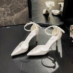 2023 New Style Satin White Wedding Shoes with Sweet Bow Bridal Shoes Large Size High Heels 42 43 - Image 3