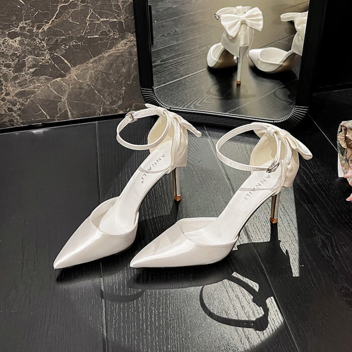 2023 New Style Satin White Wedding Shoes with Sweet Bow Bridal Shoes Large Size High Heels 42 43 - Image 3