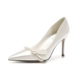 Niche design high-end pearl French wedding shoes wedding dress satin shoes plus size high heels 41-43 - Image 5