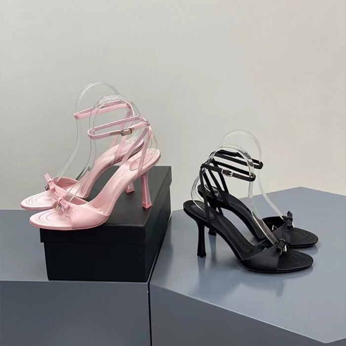 French Satin High Heels Sandals Women's Summer 2023 New Niche High-end High-end One-toe Open-toe Sandals with Thin Heels for Women - Image 2