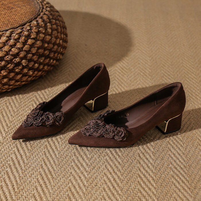 33912-213B Temperament, High-End, Versatile Thick Heel and Pointed Toe 2025 Autum New Niche Design Women's Shoes - Image 1