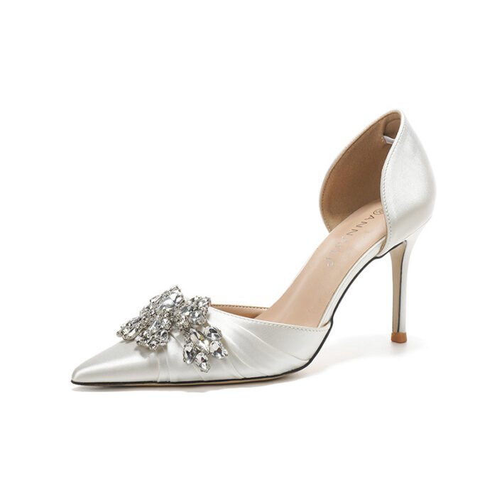 French High Heels for Women 2025 New Style Rhinestone White Wedding Bridal Shoes Elegant Socialite Hollow Dress Shoes - Image 5