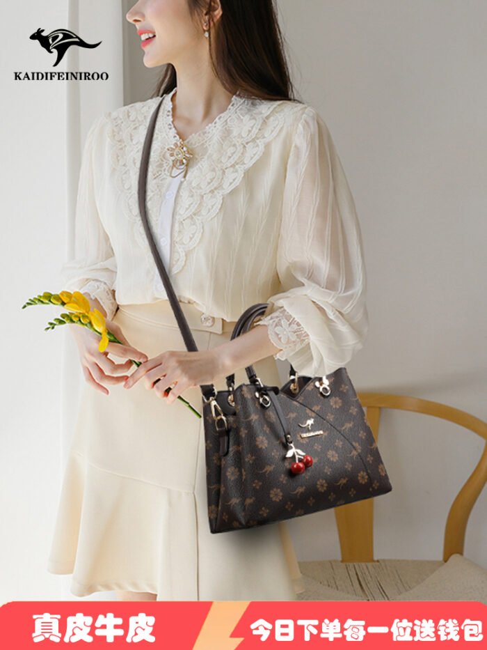 Kangaroo Genuine Leather Women's Bag, Atmospheric Handbag, 2025 New Style, Middle-Aged Mother Bag, Versatile Shoulder Crossbody Bag - Image 3