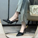 French Satin Bow Bridal Design Niche Wedding Dress High Heel Wedding Shoes Hollow Toe All-match Sandals for Women - Image 3