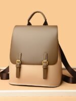 New Color-Blocked Soft Leather Backpack for Women, Lightweight and High-End Travel Bag, 2025 British Fashion, Large Capacity