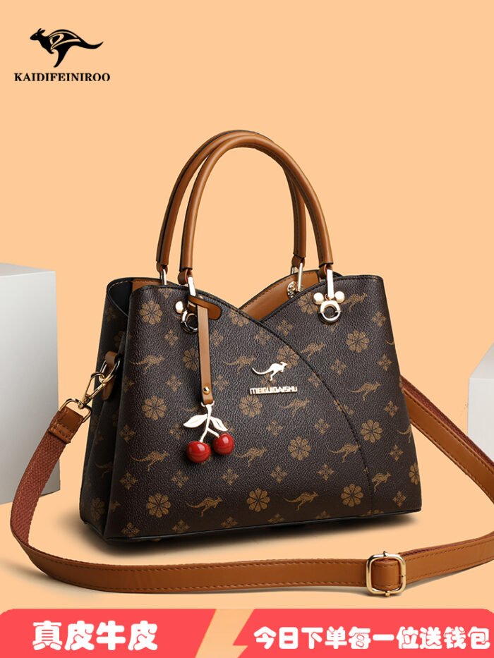 Kangaroo Genuine Leather Women's Bag, Atmospheric Handbag, 2025 New Style, Middle-Aged Mother Bag, Versatile Shoulder Crossbody Bag - Image 2