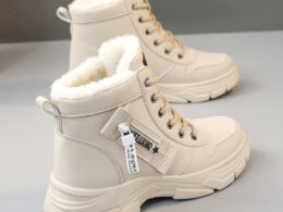 W2557 Boots Women's Trbottomy 2024 Winter New Non-Slip Student Thick-Soled Fleece-Lined Cotton Shoes Increased Waterproof Women's Shoes