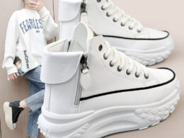 Zy0011 High-Top Shoes for Women Autum 2023 New Women's Shoes Round-Toe Shoes Thick-Soled Heightening Casual Sneakers Street Shooting Ins