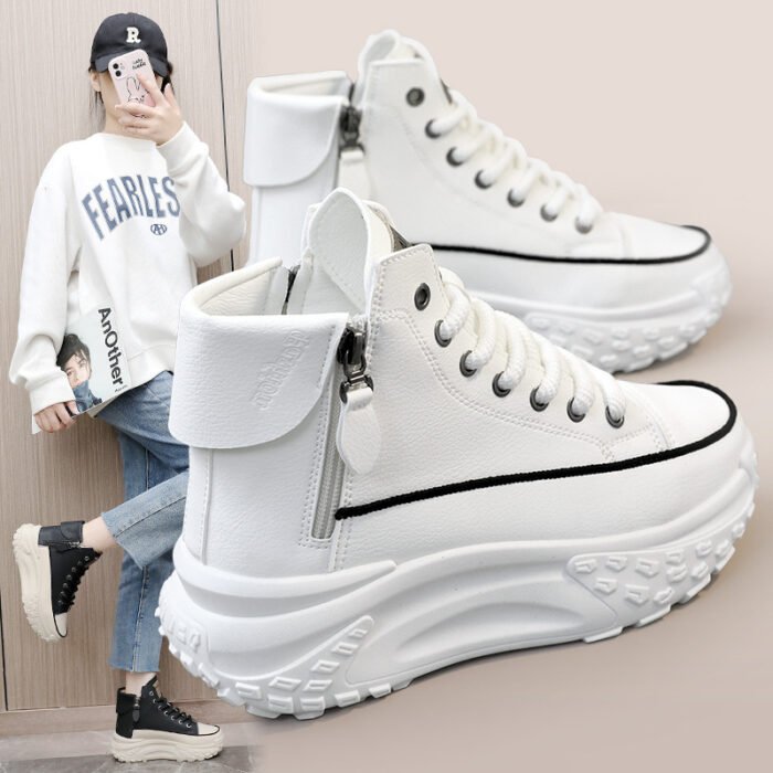 Zy0011 High-Top Shoes for Women Autum 2023 New Women's Shoes Round-Toe Shoes Thick-Soled Heightening Casual Sneakers Street Shooting Ins - Image 1
