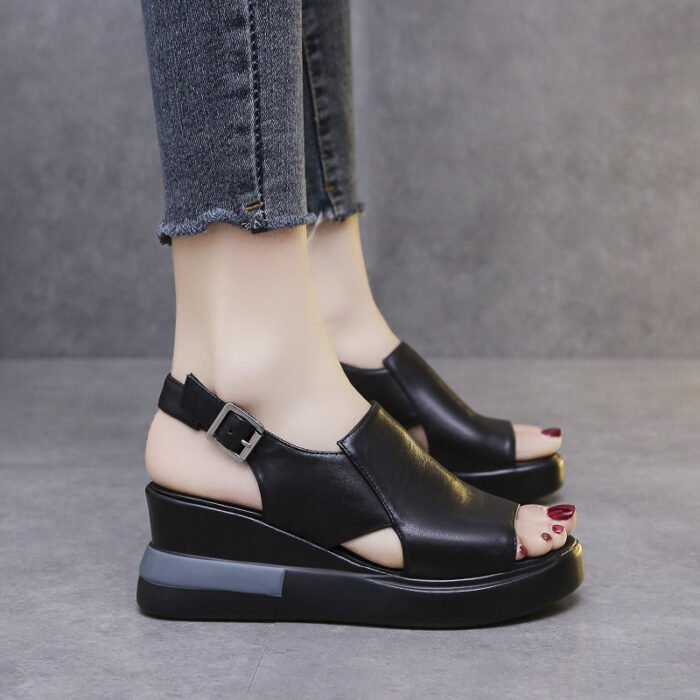 European and American Foreign Trade Platform Thick-soled Wedge PU-soled Lightweight Sandals Women's Outfit One-piece Buckle Beach Sandals - Image 2