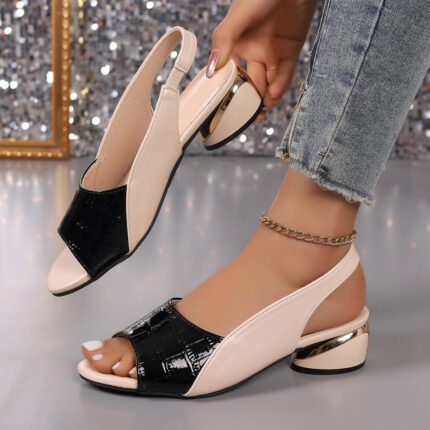 Cross-border foreign trade plus size women's sandals 2024 summer new fish mouth stitching middle root buckle North American style sandals