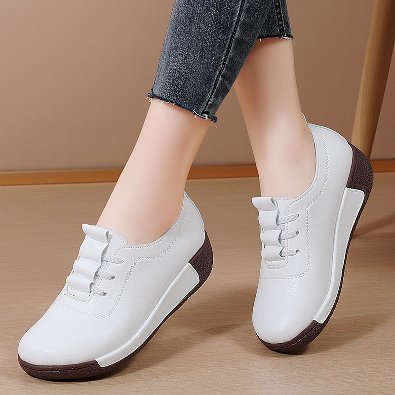Autumn 2024 New Arrival Rocking Shoes Women's Korean Style Leg Moms Shoes Thick-soled Casual Women's Single-layer Shoes All-match Platform Shoes